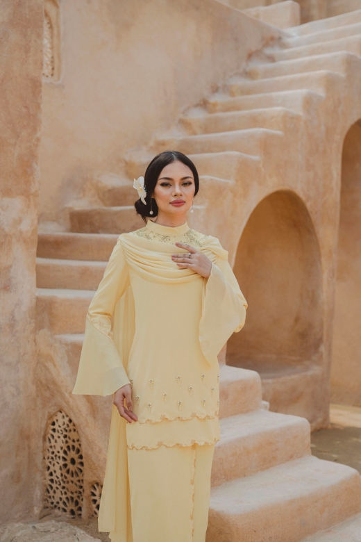 Laelia Drapes Kurung - soft yellow
