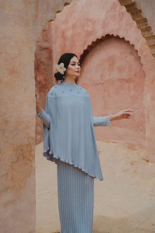 Alessandra Pleated Kurung - dusty blue