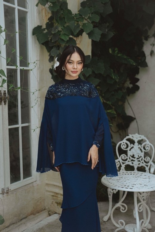 Raeya Kaftan Kurung - Navy blue ( PREORDER ) 