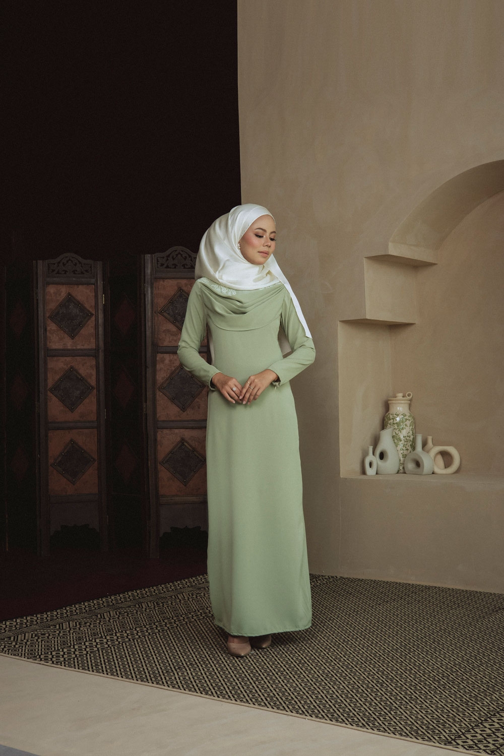 perfect green dress Mini Muslimah Kids Girls Abaya (Sage Green) main image 1